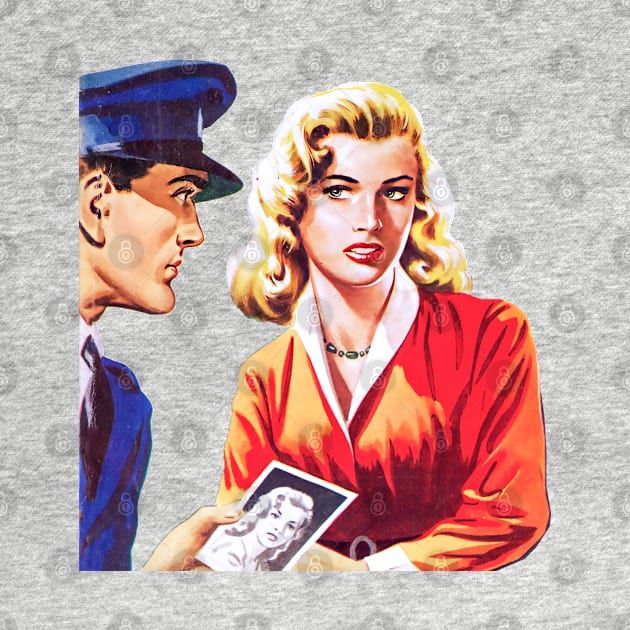 beautiful girl is questioned by police officer retro comic vintage by REVISTANGO